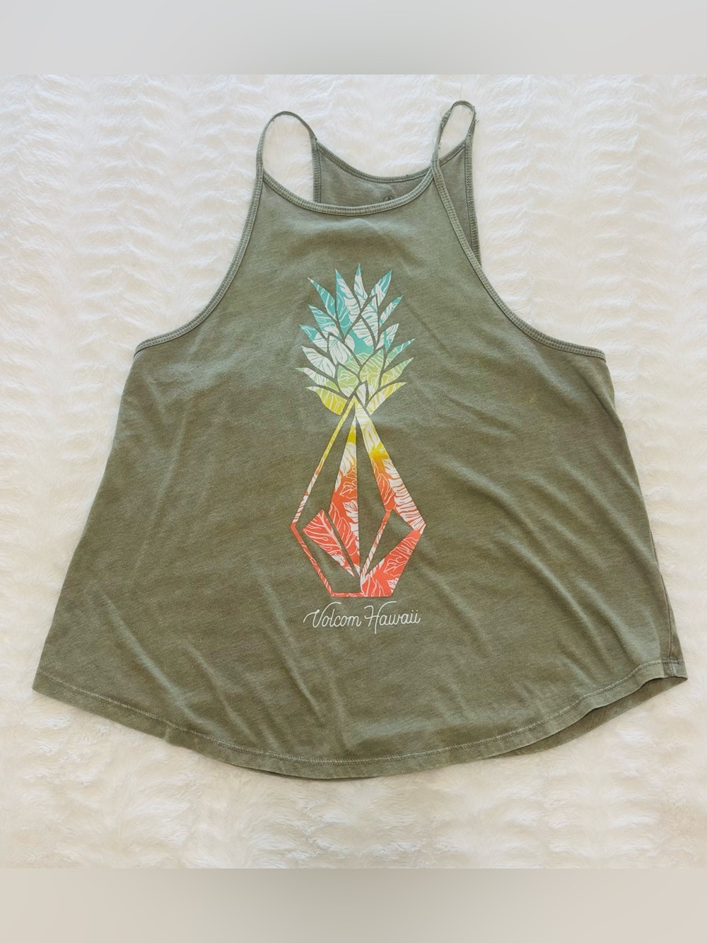 Volcom Olive Green Tank with Tropical Gradient Graphic